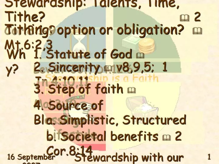 stewardship talents time tithe 2 cor 8 1 9