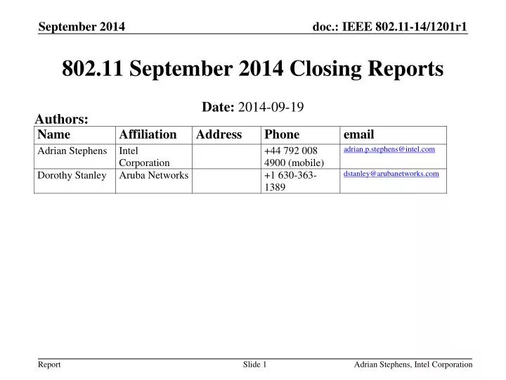 802 11 september 2014 closing reports