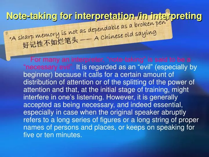 note taking for interpretation in interpreting