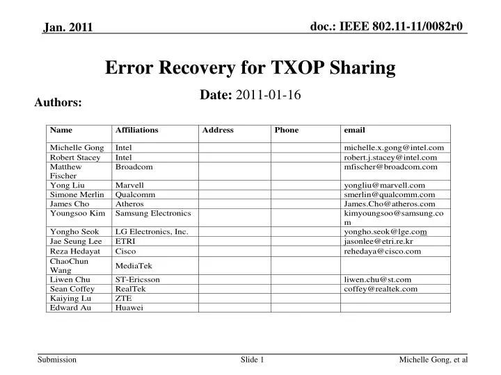 error recovery for txop sharing