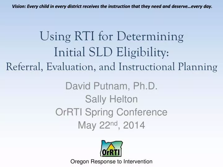 using rti for determining initial sld eligibility referral evaluation and instructional planning