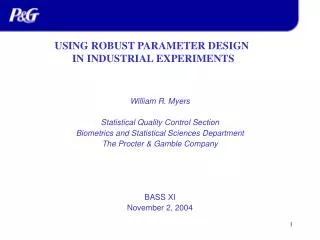 William R. Myers Statistical Quality Control Section