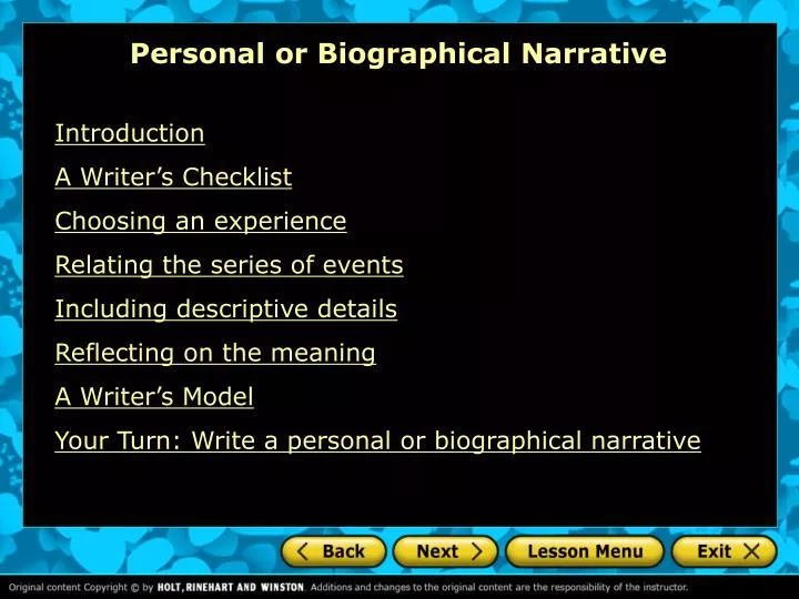 p ers onal or biographical narrative
