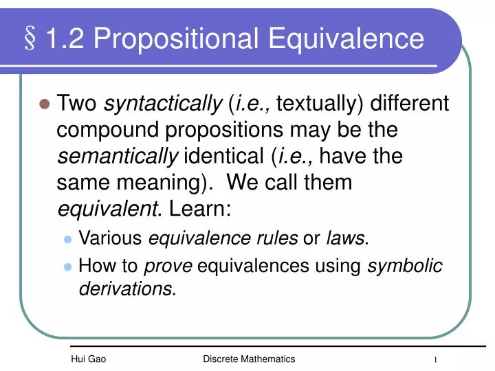 1 2 propositional equivalence