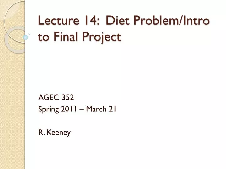 lecture 14 diet problem intro to final project