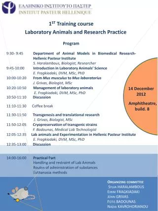 1 ST Training course Laboratory Animals and Research Practice Program