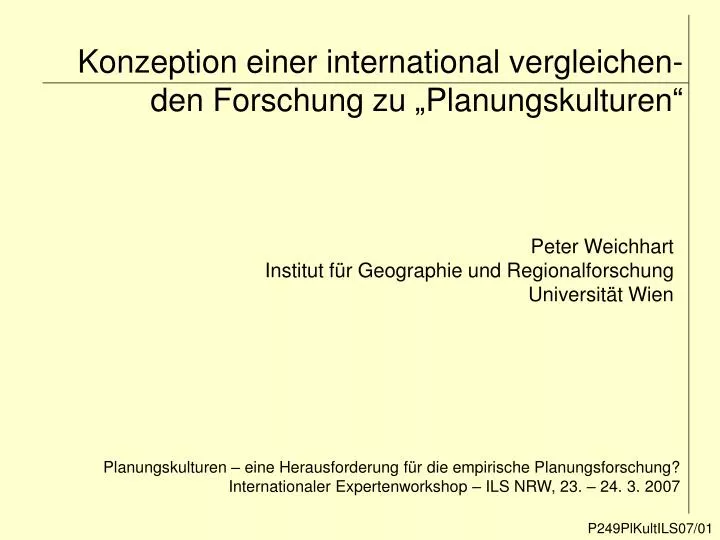 konzeption einer international vergleichen den forschung zu planungskulturen