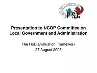 Presentation to NCOP Committee on Local Government and Administration