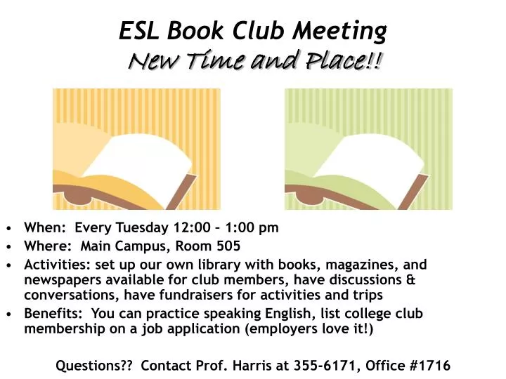 esl book club meeting new time and place