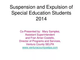 Suspension and Expulsion of Special Education Students 2014