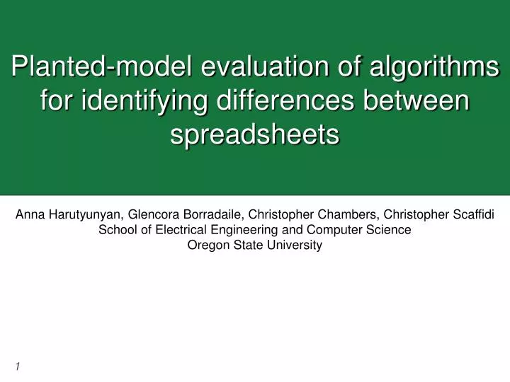 planted model evaluation of algorithms for identifying differences between spreadsheets