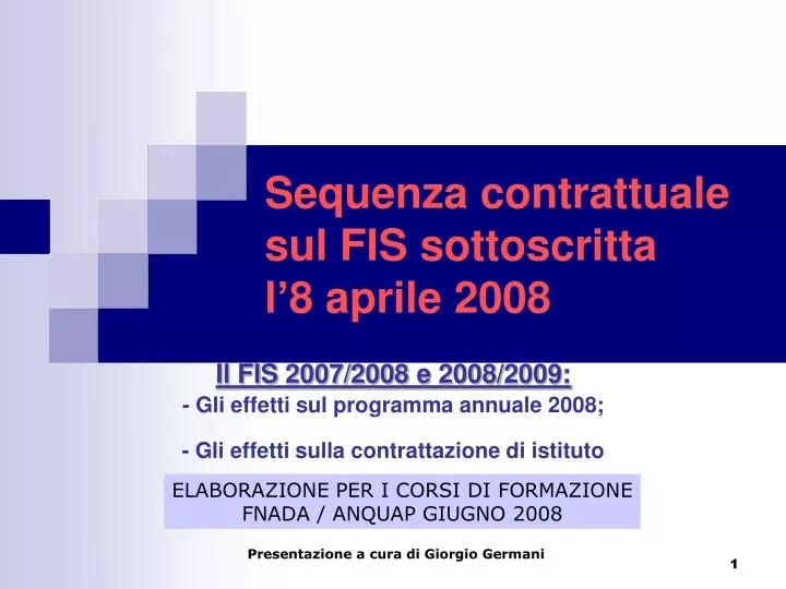 sequenza contrattuale sul fis sottoscritta l 8 aprile 2008