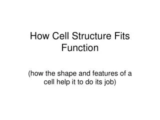 How Cell Structure Fits Function