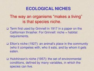 ECOLOGICAL NICHES