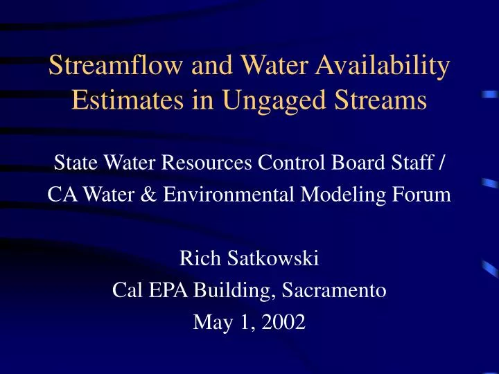 streamflow and water availability estimates in ungaged streams