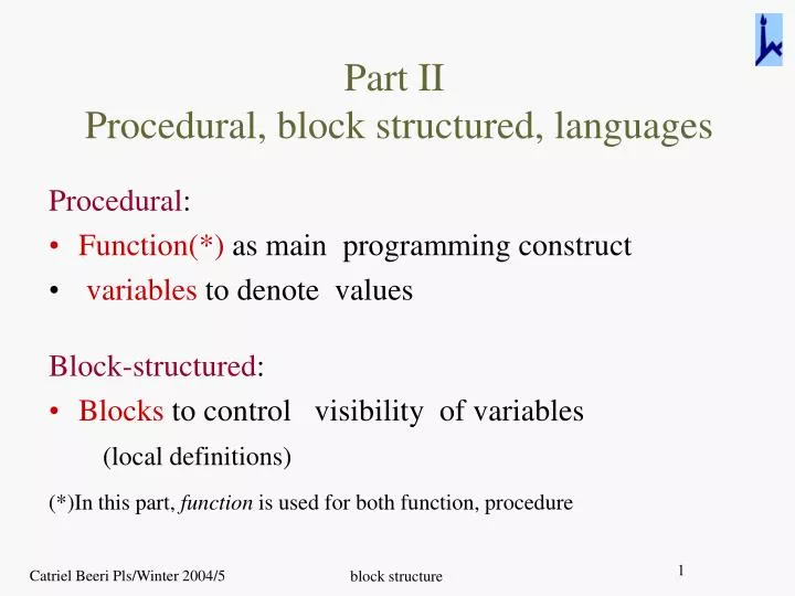part ii procedural block structured languages