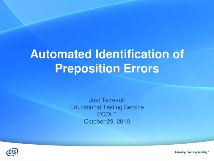 automated identification of preposition errors
