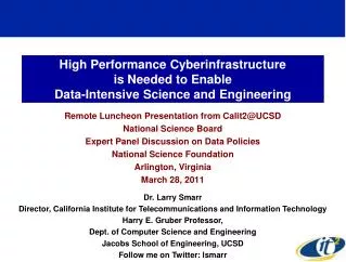 High Performance Cyberinfrastructure is Needed to Enable Data-Intensive Science and Engineering
