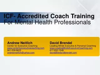 ICF- Accredited Coach Training For Mental Health Professionals