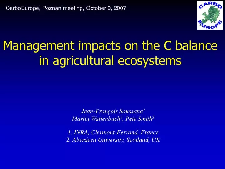 management impacts on the c balance in agricultural ecosystems