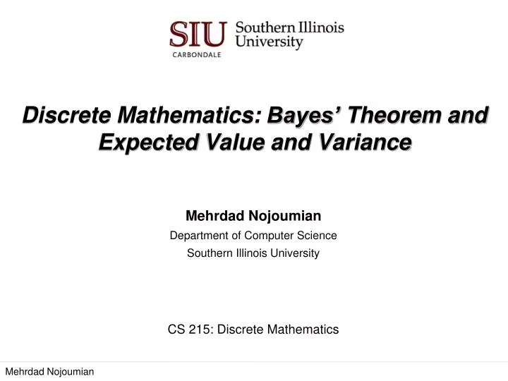 discrete mathematics bayes theorem and expected value and variance