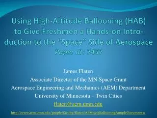 James Flaten Associate Director of the MN Space Grant