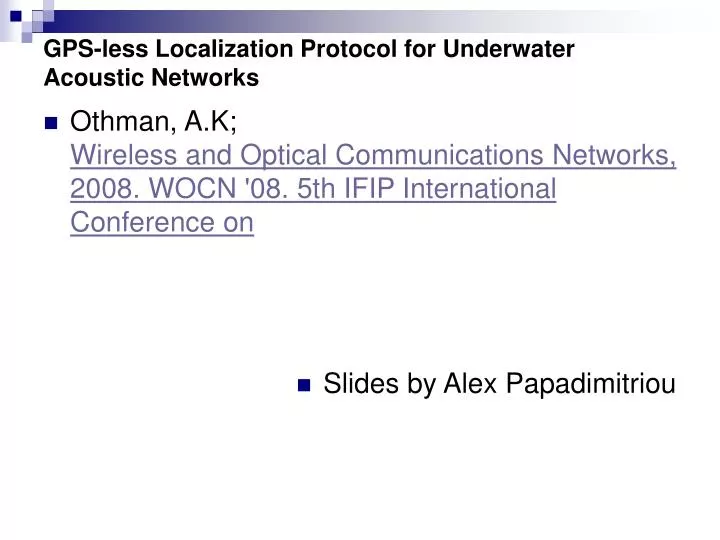 gps less localization protocol for underwater acoustic networks