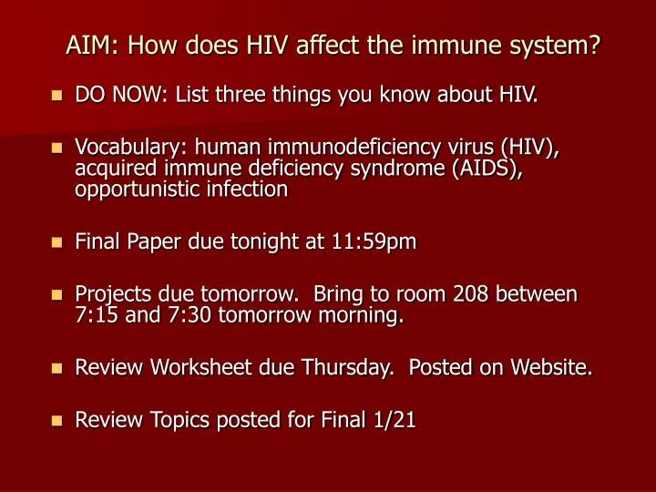aim how does hiv affect the immune system