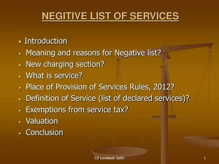negitive list of services