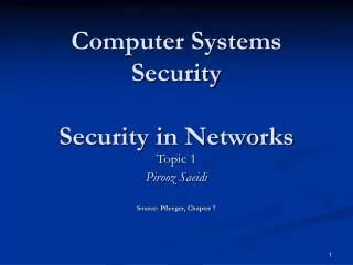 Computer Systems Security Security in Networks