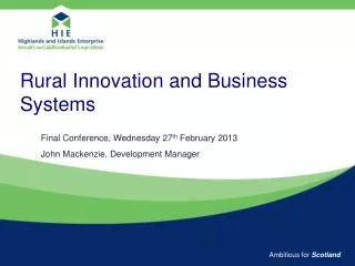Rural Innovation and Business Systems