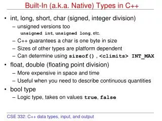 Built-In (a.k.a. Native) Types in C++