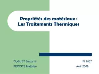propri t s des mat riaux les traitements thermiques