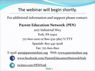The webinar will begin shortly. For additional information and support please contact:
