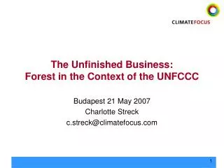 The Unfinished Business: Forest in the Context of the UNFCCC