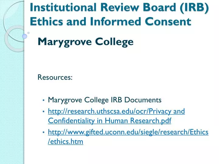 institutional review board irb ethics and informed consent