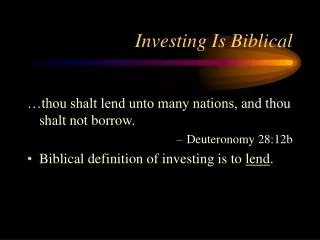 Investing Is Biblical