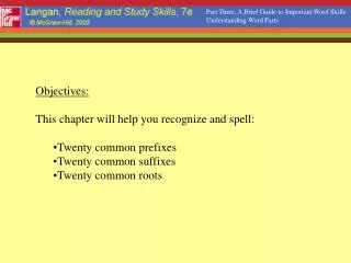 Objectives: This chapter will help you recognize and spell: Twenty common prefixes
