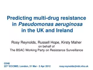 Predicting multi-drug resistance in Pseudomonas aeruginosa in the UK and Ireland