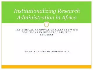 Institutionalizing Research Administration in Africa