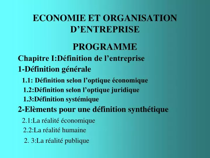 economie et organisation d entreprise