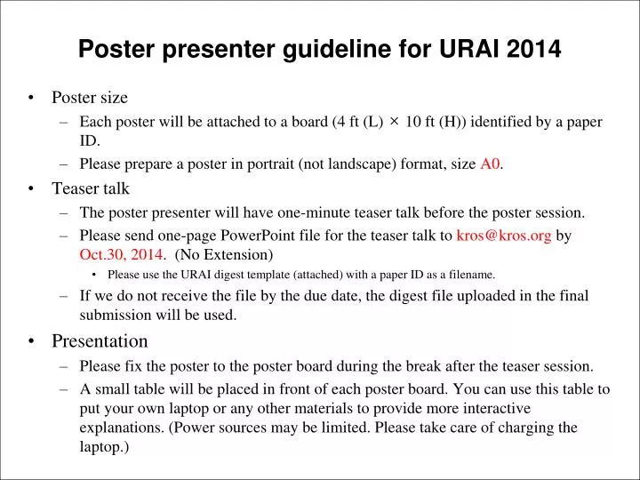 poster presenter guideline for urai 2014