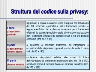struttura del codice sulla privacy
