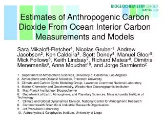 Estimates of Anthropogenic Carbon Dioxide From Ocean Interior Carbon Measurements and Models