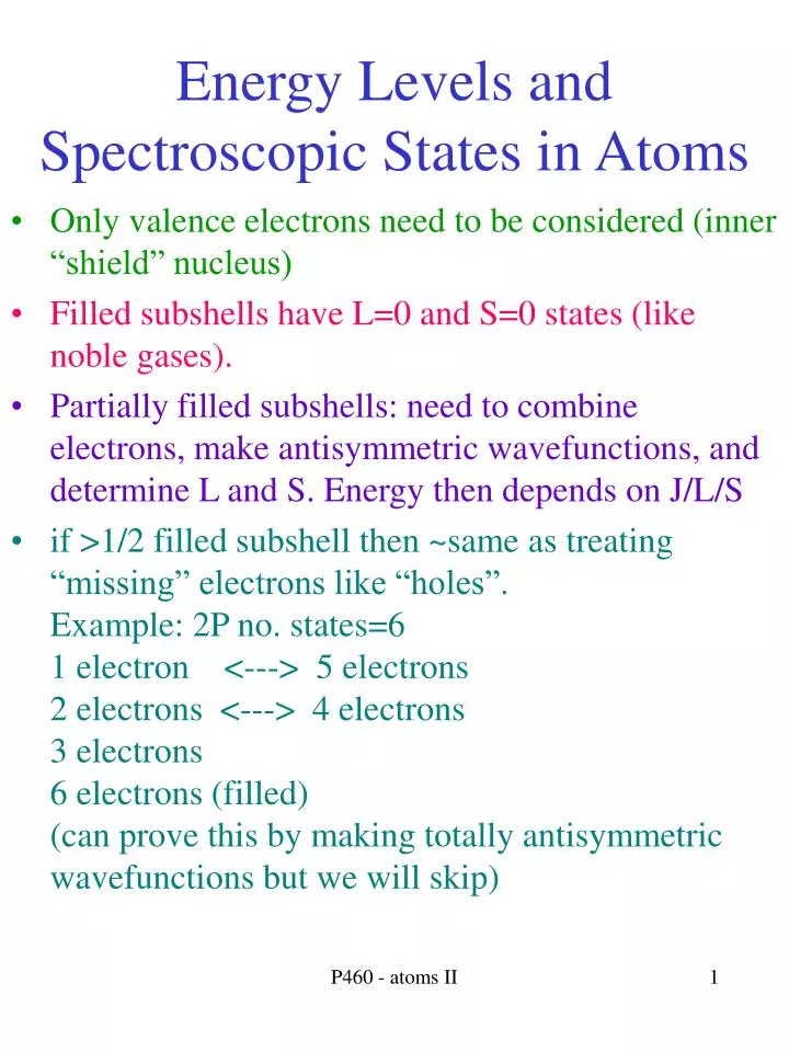 energy levels and spectroscopic states in atoms