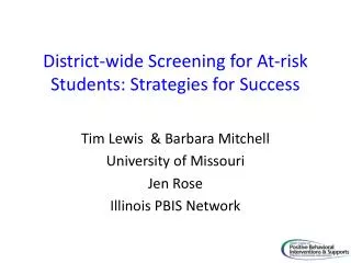 District-wide Screening for At-risk Students: Strategies for Success
