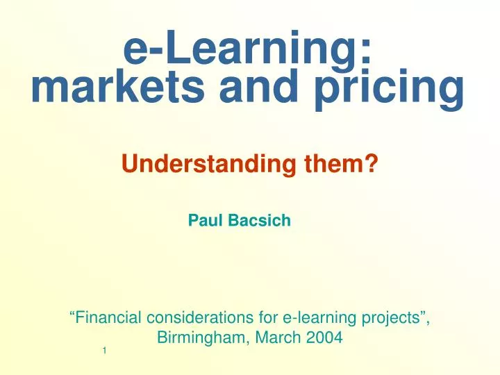 e learning markets and pricing
