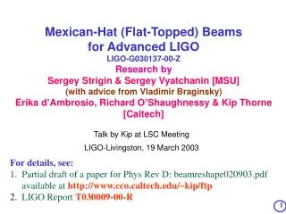 Talk by Kip at LSC Meeting LIGO-Livingston, 19 March 2003