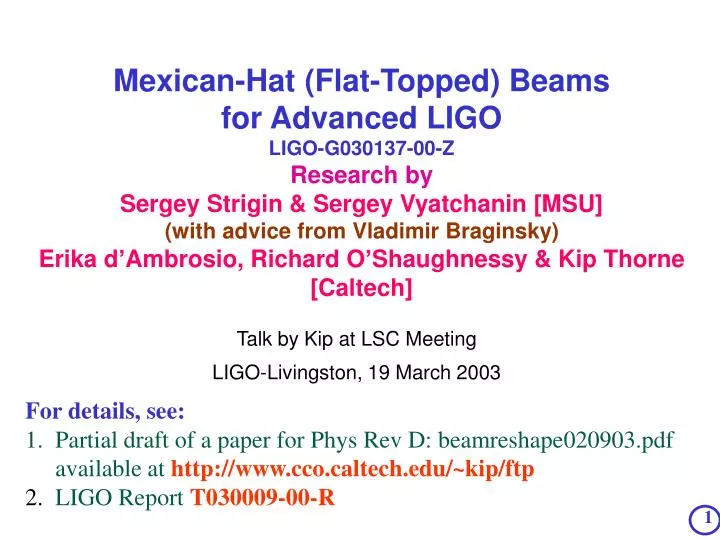 talk by kip at lsc meeting ligo livingston 19 march 2003