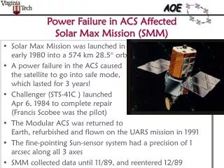 Power Failure in ACS Affected Solar Max Mission (SMM)